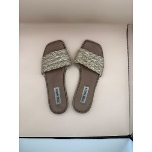 Steve Madden Sandra Tan Braided Raffia Square Toe Slide Sandal 6 SAND24S1